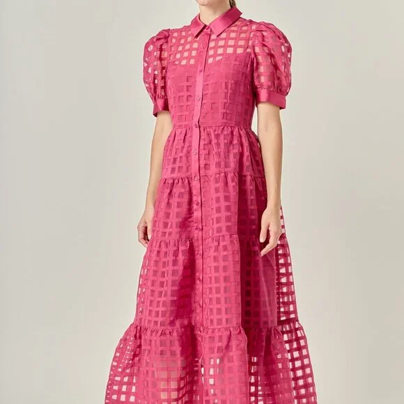 🍷 English Factory Gridded Organza Tiered Maxi Dress – Size L, NWOT 🍷 - Picture 4 of 14